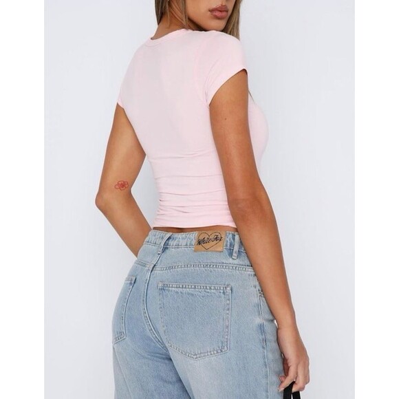 NEW Women's S Light Pink Babydoll Short Sleeve Basic Top Shirt T-Shirt - Picture 4 of 8